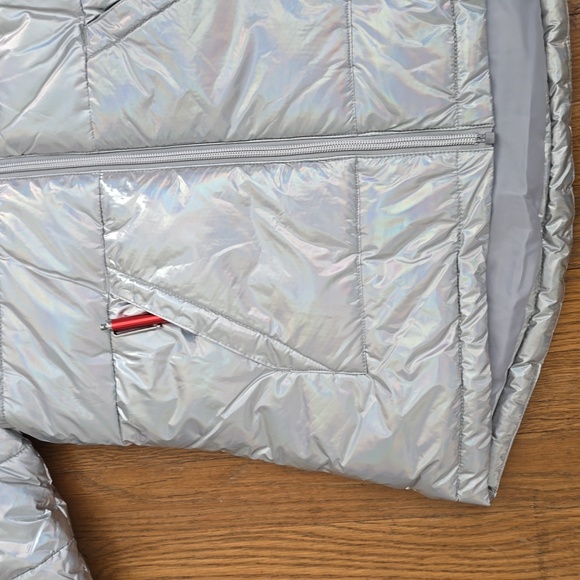 THEREABOUTS GIRLS SILVER "SHIMMER" PUFFER HOODED WINTER COAT SIZE XL 16 - Picture 9 of 16